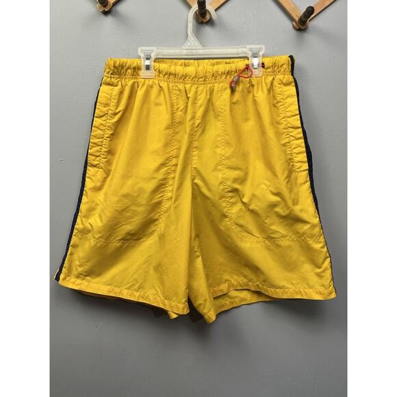 Nike Swim Trunks Board Shorts Mens Size Medium Bright Yellow Blue stripe‎ - Picture 1 of 7